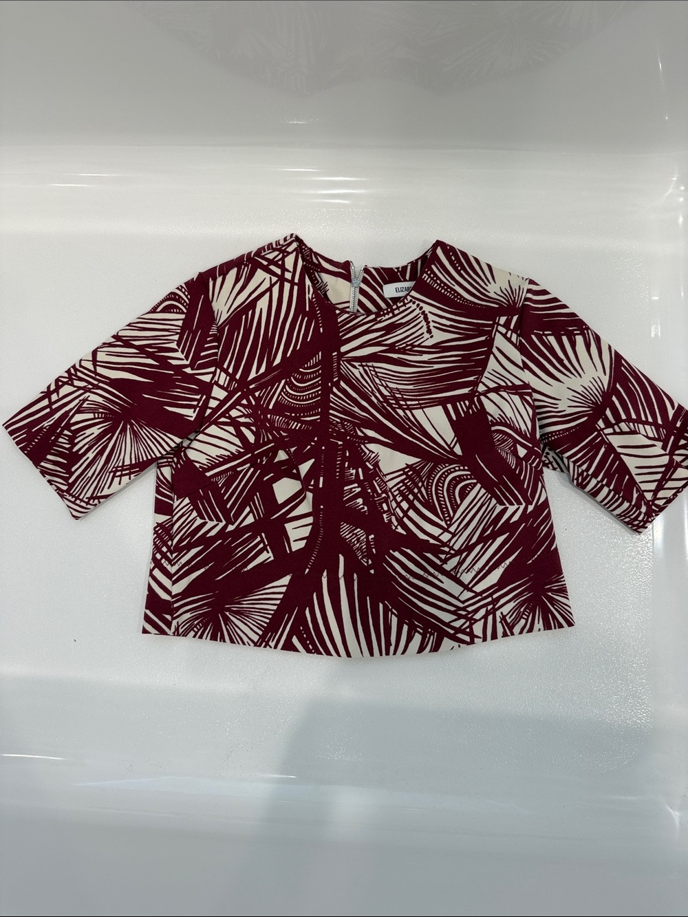 Elizabeth and James Burgundy and Cream Palm-Print Boxy Top